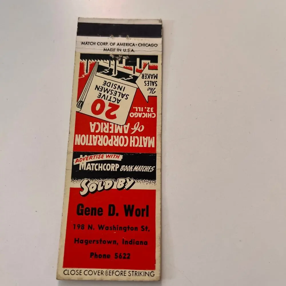 Match Corporation Gene Worl Hagerstown IN Vintage Matchbook Cover SMB5-3 - Picture 1 of 2